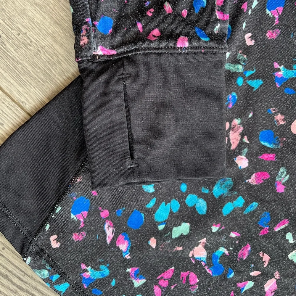 DSG Girls Long Sleeve Quarter-Zip Up Jacket Thumb Holes Black Multi Size L (14)